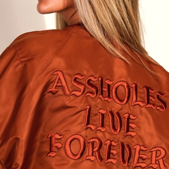 NWT Assholes Live Forever Brown Tan Reversible Bomber Jacket ALF Unisex Size 2XL - Picture 1 of 15